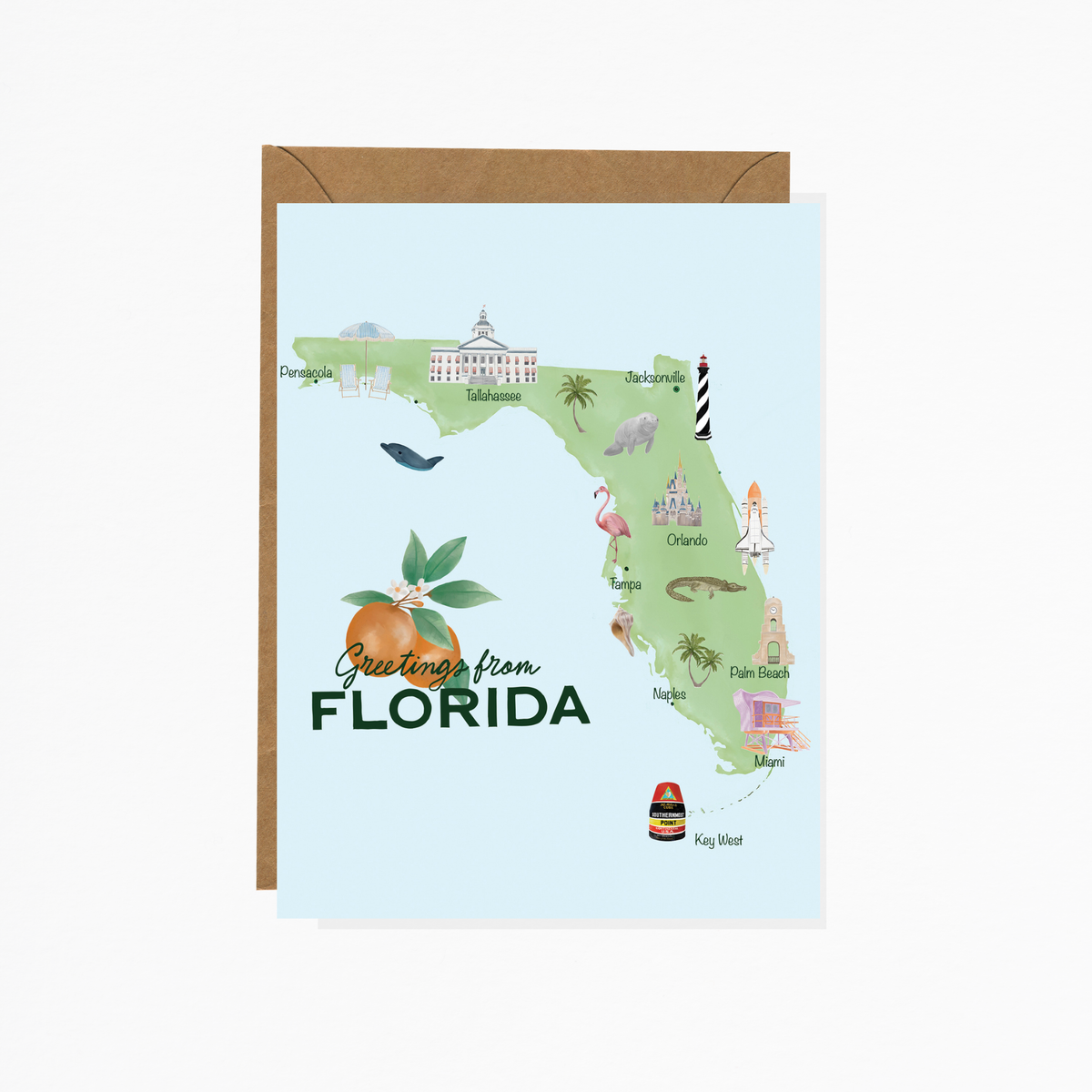 Greeting from Florida Map | Greeting Card