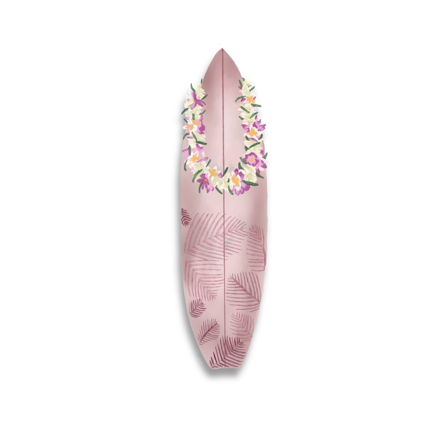 Pink Surfboard with Flower Lei Watercolor Sticker
