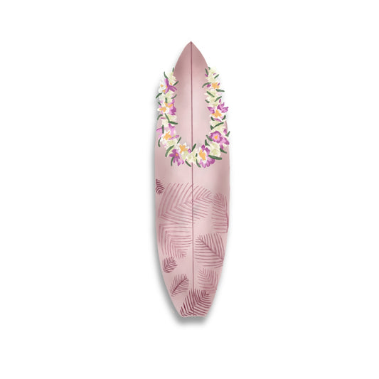 Pink Surfboard with Flower Lei Watercolor Sticker