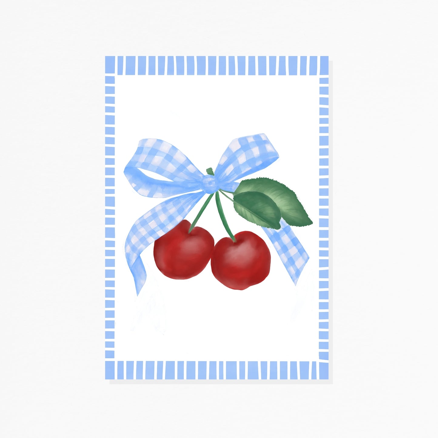 Cherry & Blue Gingham Ribbon Art Print